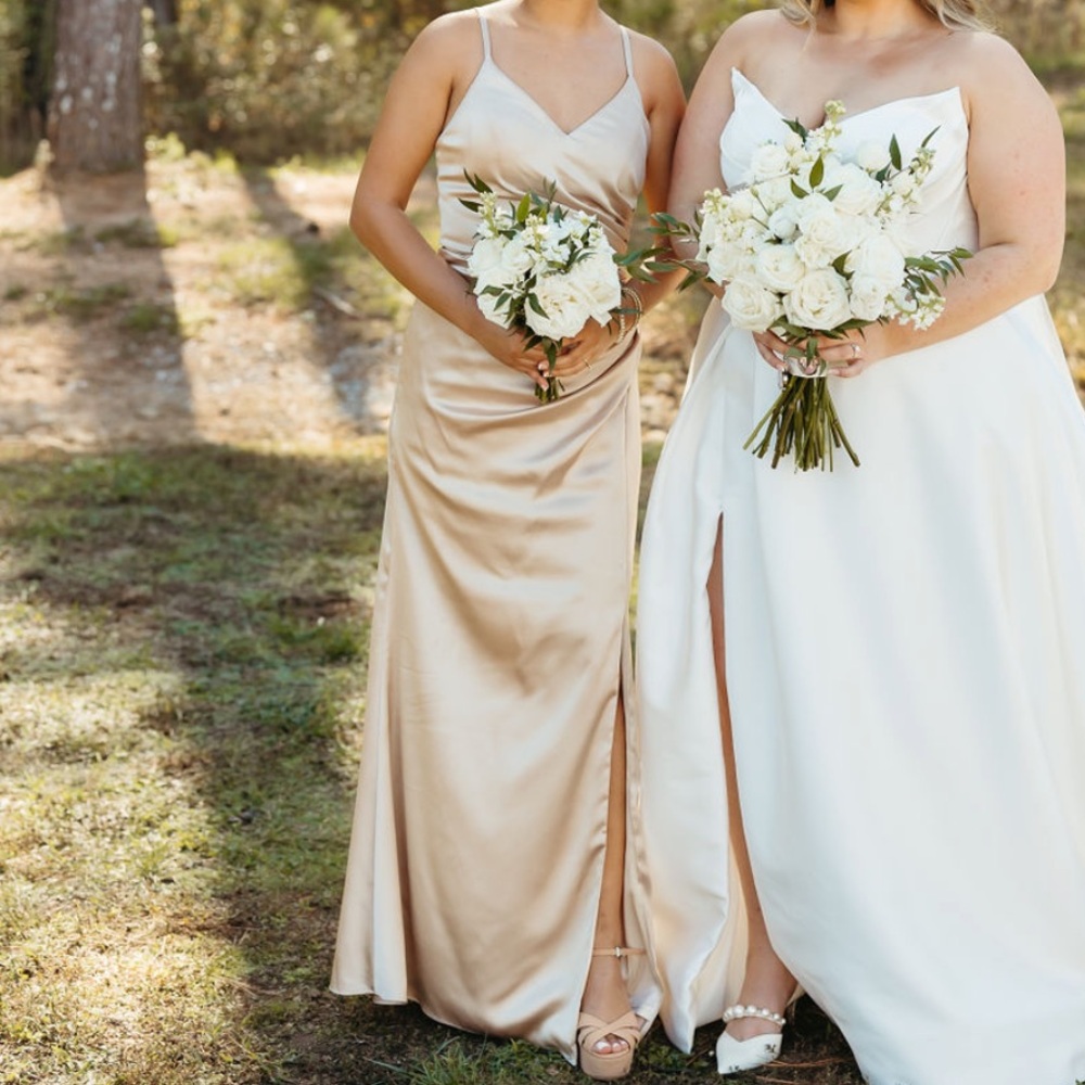 Revelry Gold Champagne Bridesmaid Dress in Short